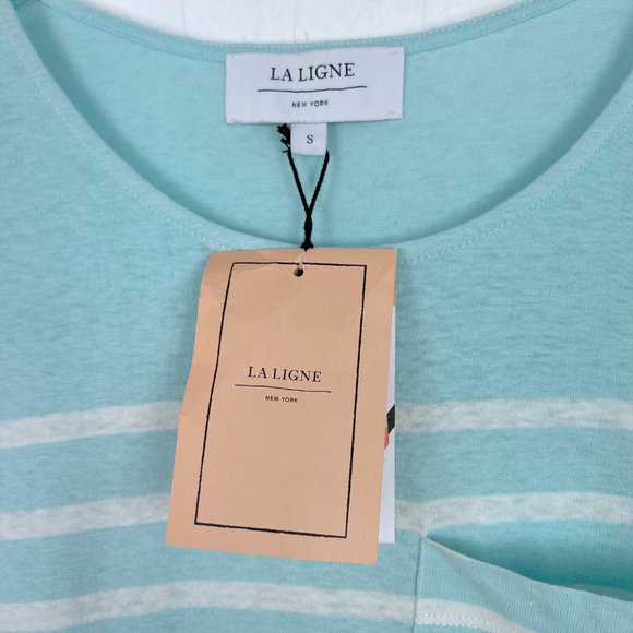 NWT La Ligne New Edie Knit Dress in Pale Blue Ivory Striped Casual Size Small S - Picture 7 of 11